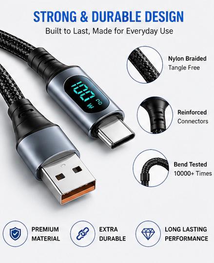 USB-A to USB-C 100W Fast Charging Cable