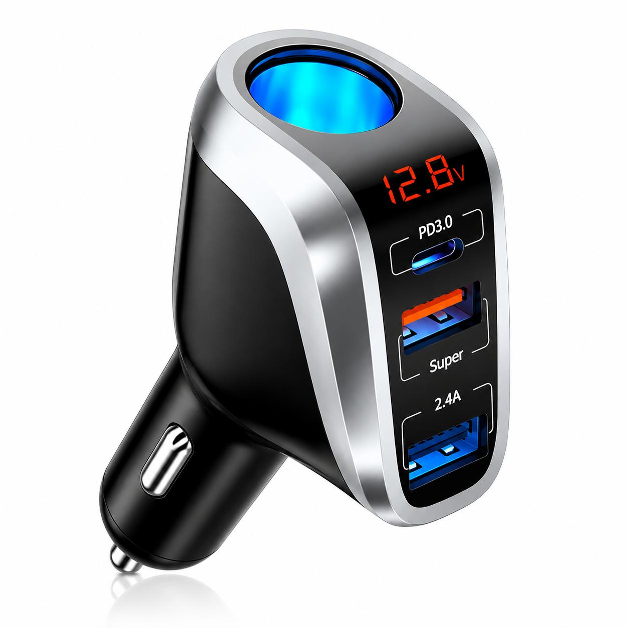 180W Dual USB Car Charger with LED Voltage Display